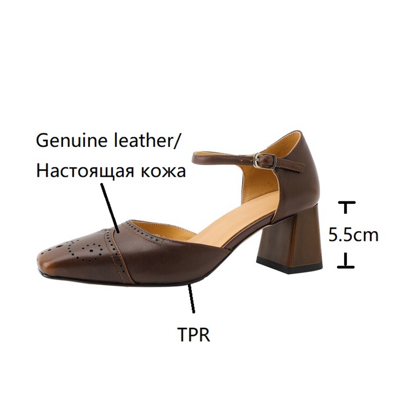 Genuine Leather Women Sandals Summer Women Shoes Cover Toe Chunky Heel Shoes for Women Retro Hollow High Heels Handmade Shoes