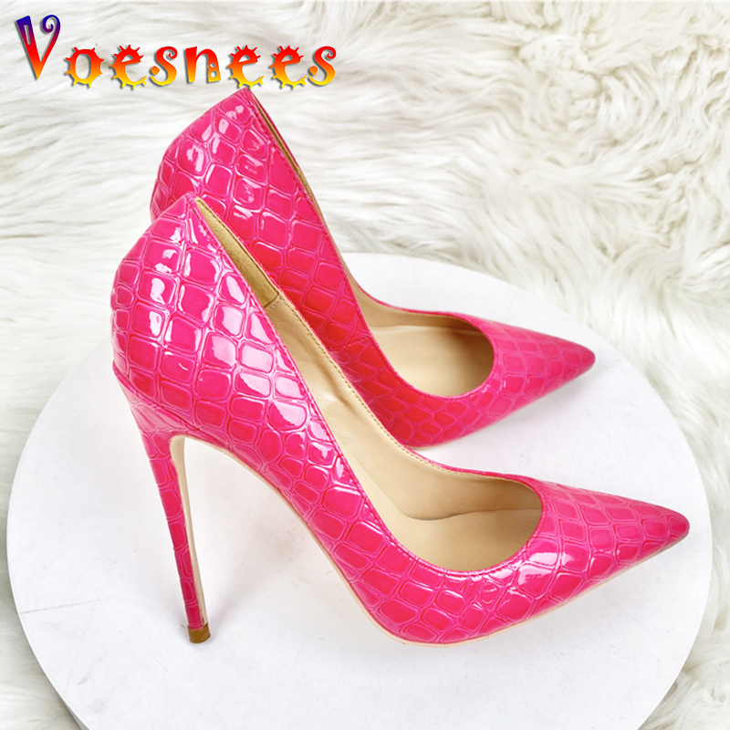Women's Shoes With Rose Red Stone Pattern High Heels 12CM Pointed Single Shoe Fashion Embossing Europe And America Style Pumps