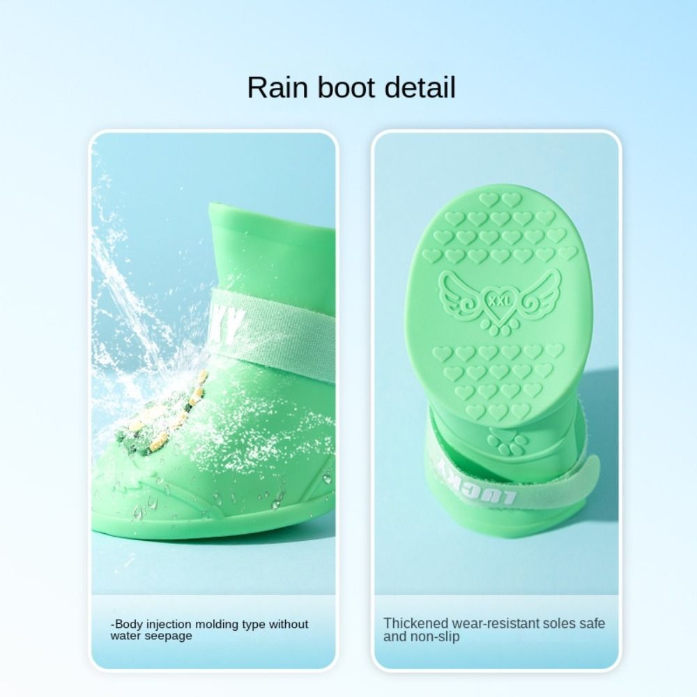4Pcs WaterProof Pet Rainshoe Cartoon Anti-slip Outdoor Footwear Socks Dogs Cats Foot Cover Pet Accessories Dogs Cats