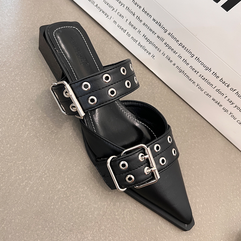 Flats Female Shoes For Ladies 2024 Designer Summer Fashion Buckle Outdoor Pointed Toe Women Slippers Mules Slides 357e