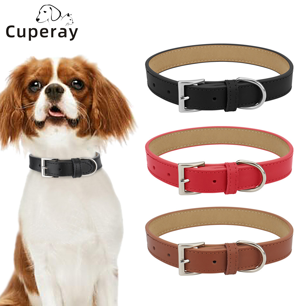 Leather Dog Collar,Soft Padded PU Dog Collars with Heavy Duty Buckle,Durable & Comfortable for Small Medium Large Dogs Walking
