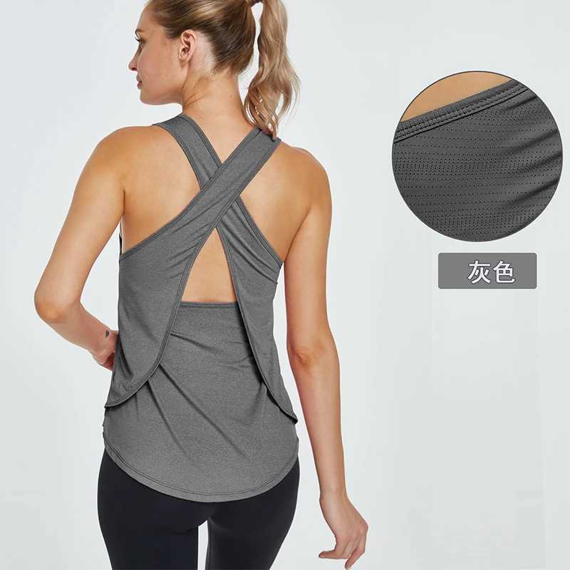 1PC Women Yoga Gym ShirtQuick Dry Cross Back Sports Shirts Jogging Fitness TopSleeveless Gym Workout Sports Top Yoga Vest M240914
