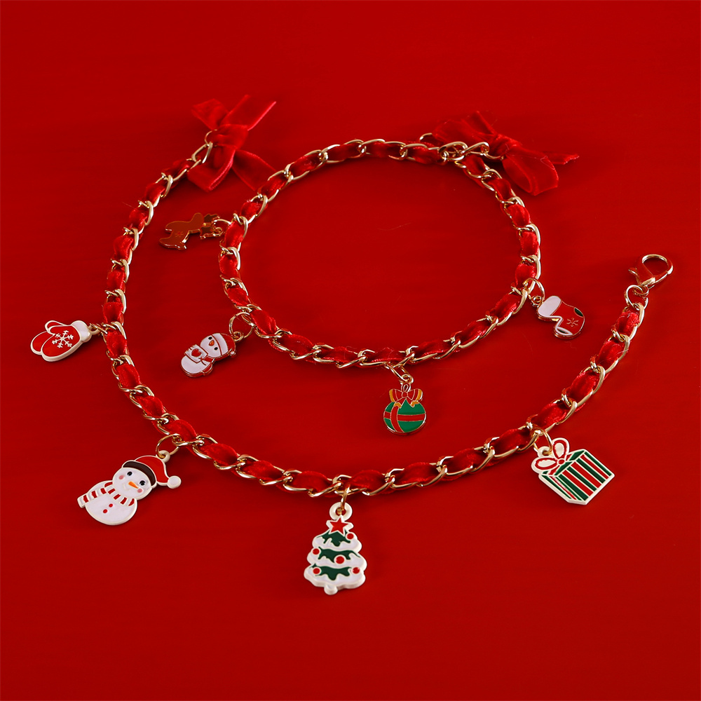 Pet Christmas Metal Velvet Collar Drip Oil Pendant Old Man Tree Gloves Socks Socks Bow Cat & Dog Collar Necklace Cat Accessories