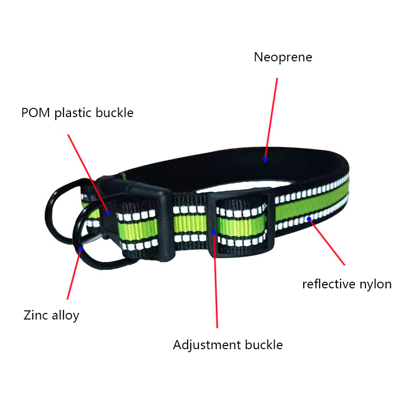 Pet Collar Reflective Large Medium Small Dog Collar Adjustable Dog Collar with Double D Ring and Neoprene Lining Pet Accessories