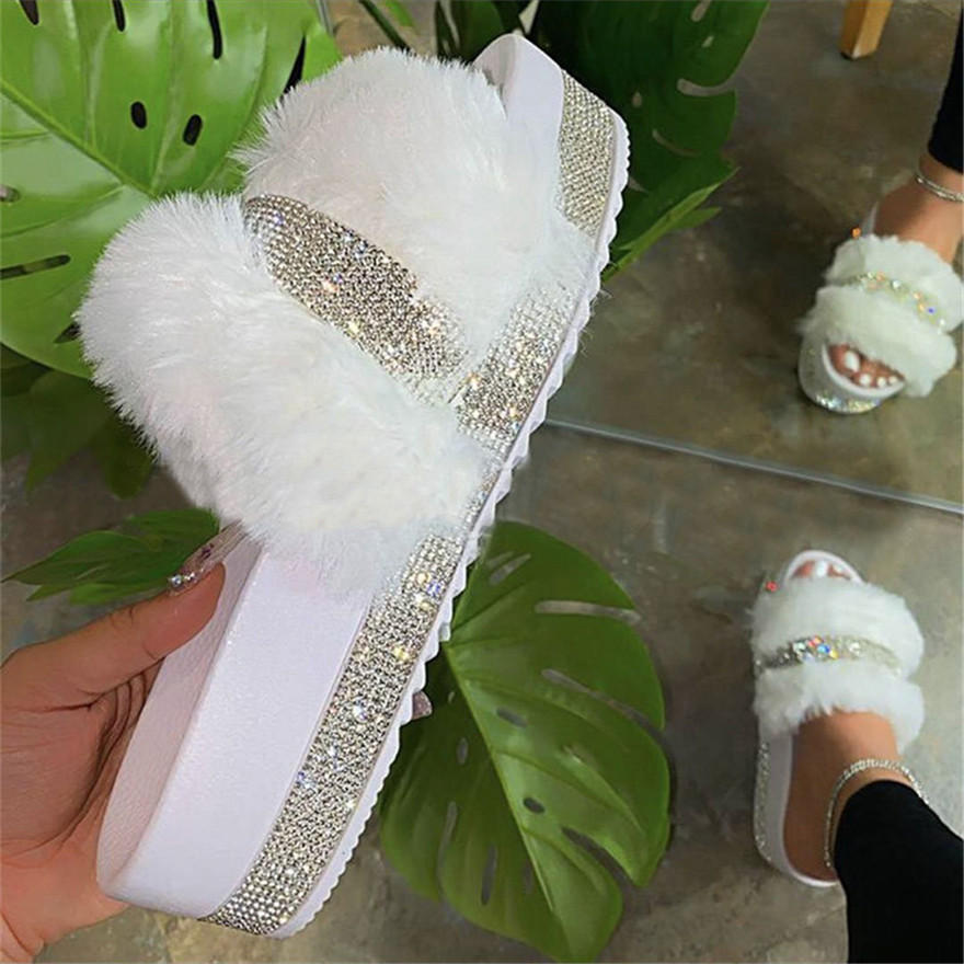 Thick Bottom Crystal Sexy Slippers For Women Summer New Home Outdoor Casual Soft Plush Platform Slippers Female Flip Flops Shoes