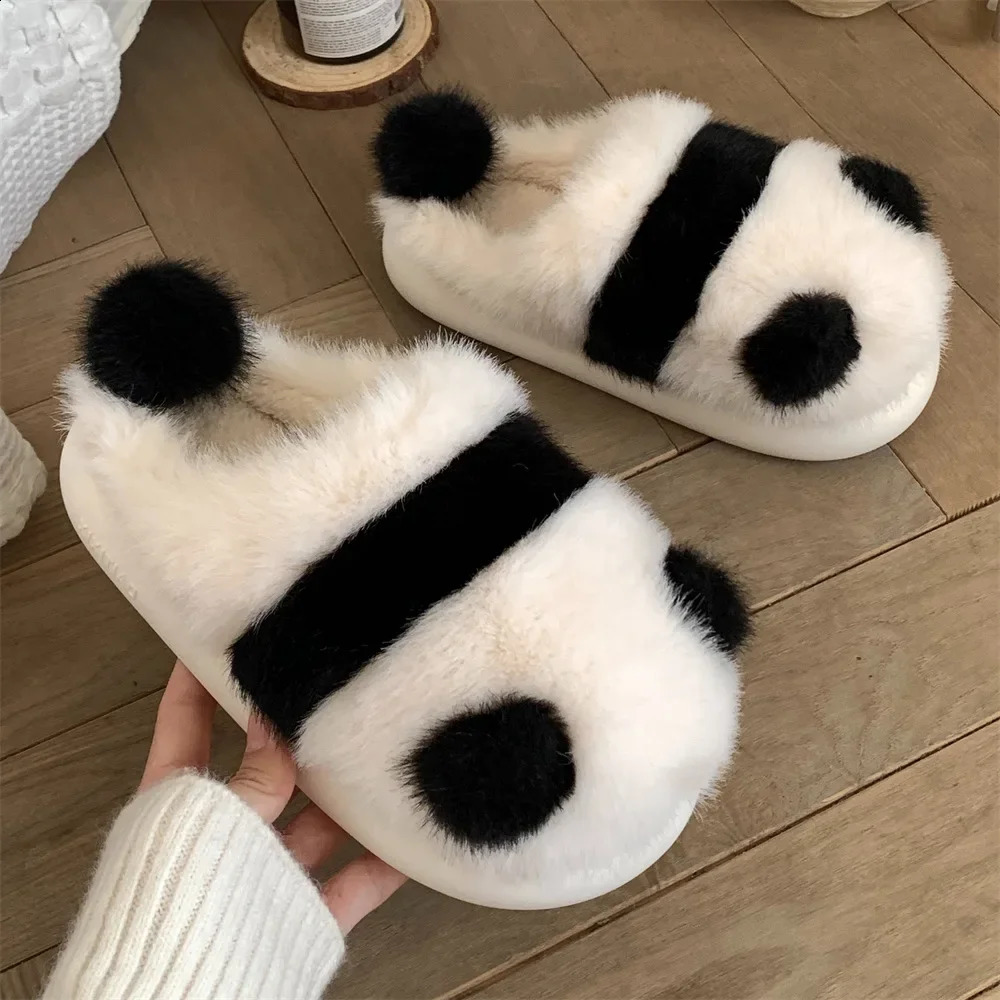 Winter Womens Plush Slippers Soft Cute Panda Baotou Cotton Shoes Thickened Warm Home Anti Slip Soft Sole Shoes 240914