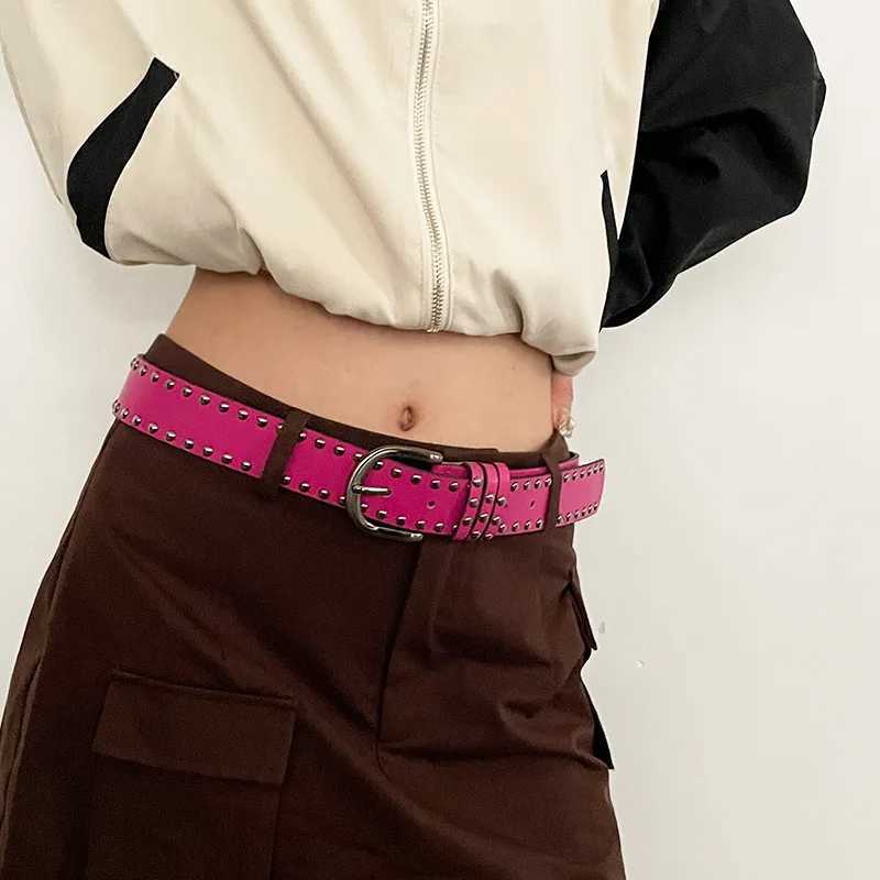 American Hip Hop Belt Womens Wide Belt Y2K Belt Punk Style Willow Nail Black Versatile INS Casual BeltX240914