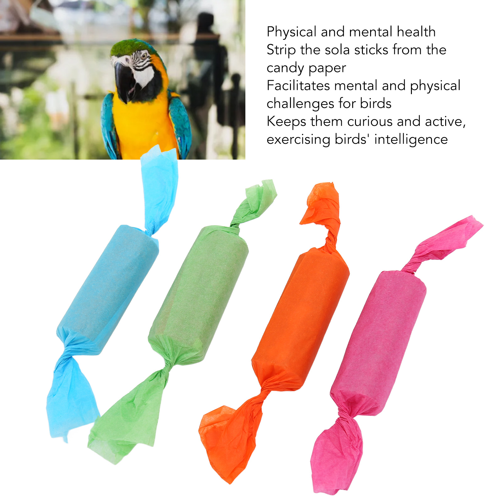 Cute Candy Shape Bird Chew Toys for Parrot, Sola Sticks, Interactive Fun, Parakeets, Cockatiels, Parrotlets, 4Pcs