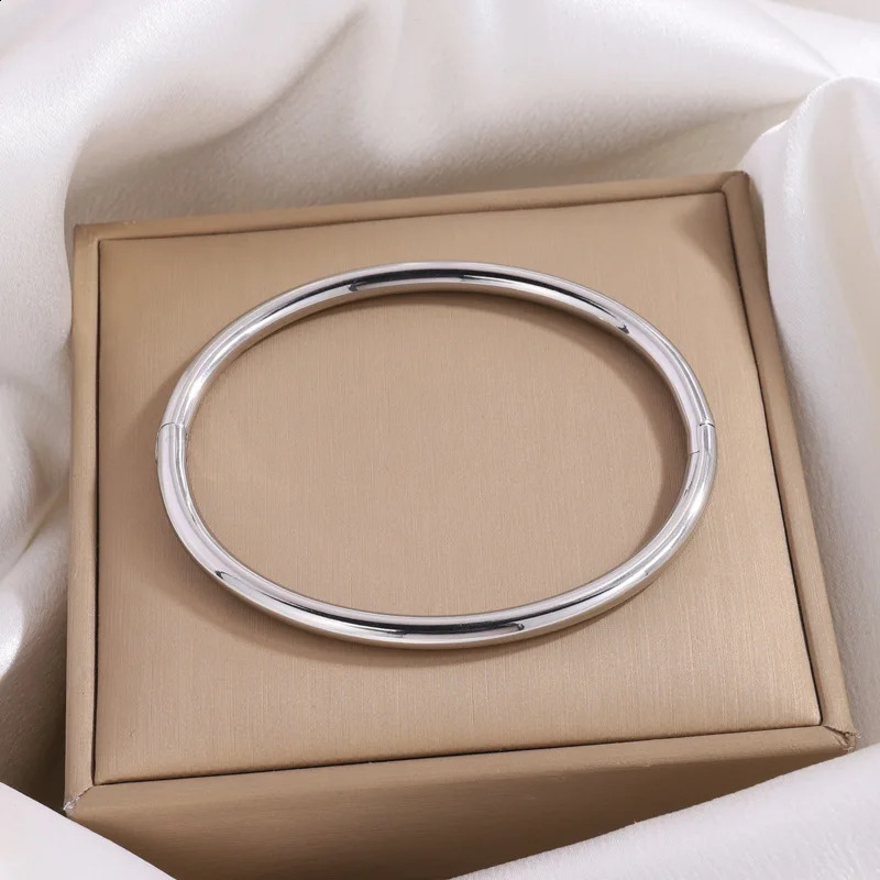 Waterproof Stainless Steel Cuff Bracelet Bangles for Women Smooth Metal Openable Bracelets Jewelry Gift 240914