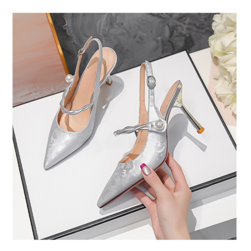 Green Cold Retro Embroidered Pointed Sandals Women's New Summer Ladies Style Cheongsam 6cm 8cm Elegant High-heeled Shoes Size 40 99bb