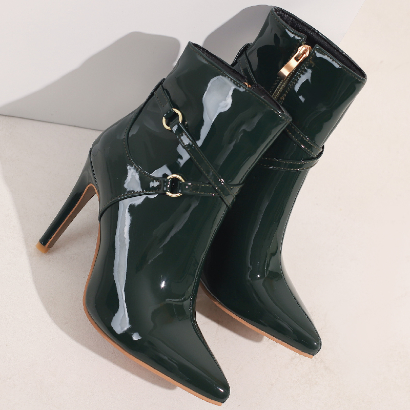Ankle Sexy Boots Women New 2023 Point Black Green Red Short Boot Patent Leather Dance Party Shoes Lady Large Size 48 50 f144