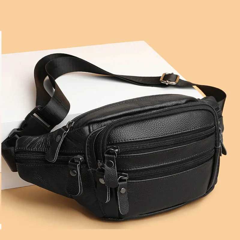 Fashionable mens leather phone bag mens leather messenger bag mens travel waist bag Z250407