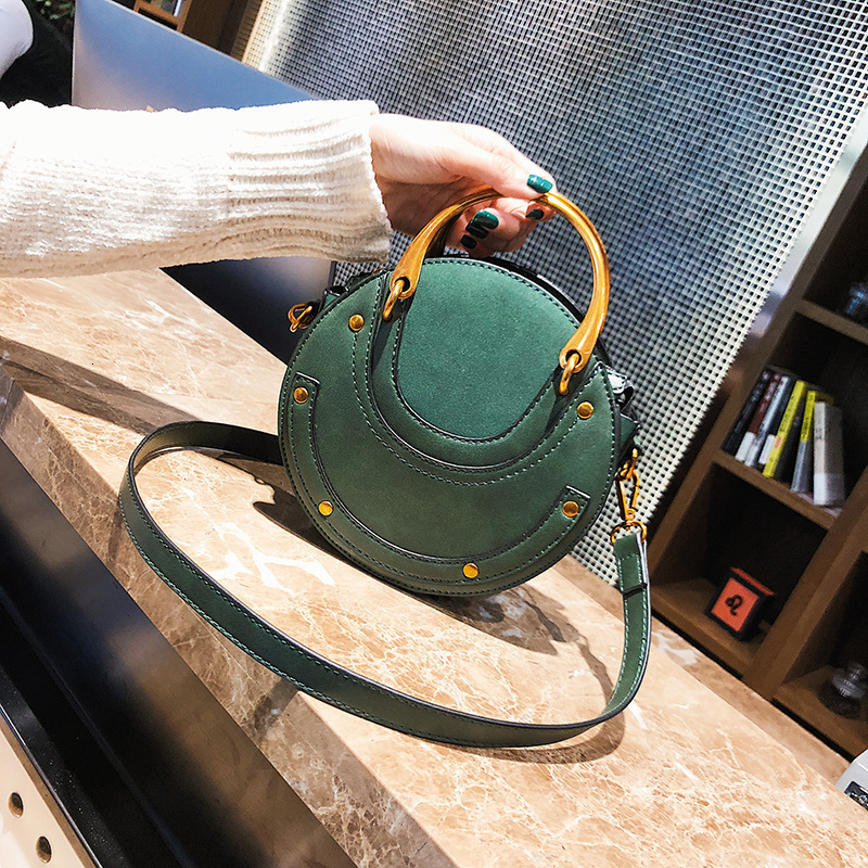 Women's Small Round Bag with Frosted Splicing - Inspired Crossbody Handbag for 2025