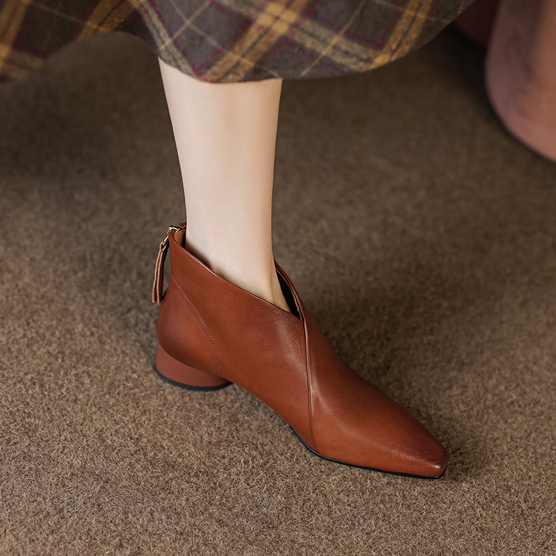 2024 Autumn Pointed Toe Genuine Women Ankle Modern Ladies Shoes Flat with Leather Boots d9cd