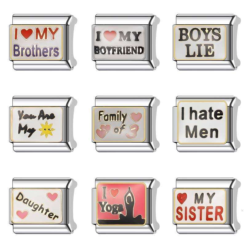 New Women's Gift I Love my brother and sister family Bead Italian Charms Links Bangle Beads Fit 9mm Stainless Steel Bracelet Making DIY For Women