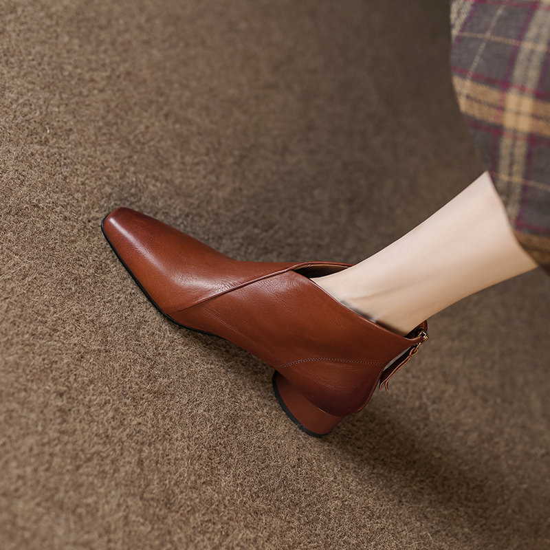 2024 Autumn Pointed Toe Genuine Women Ankle Modern Ladies Shoes Flat with Leather Boots d9cd