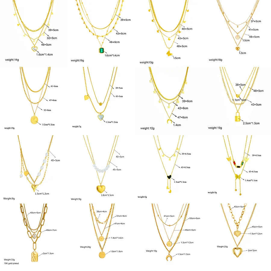 Elegant 18k Gold Plated Charm Necklace Heart Butterfly Moon Lock Pendant Necklace Charm Stainless Steel Stacking Necklaces Woman Luxury Wedding Jewelr