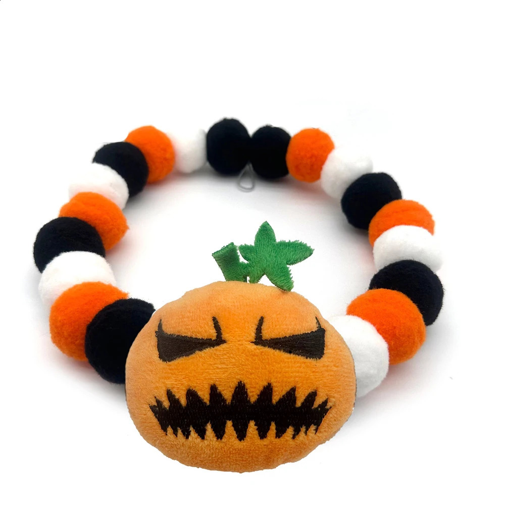 10 pieces of S/M/L/XL bulk Halloween pet dog cat bow polyester plush ball necklace pet dog collar beauty accessories pet supplies 240914