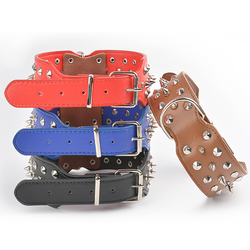 Adjustable Wide Spiked Dog Collar,Rivet PU Leather Cat Dog Collars,Durable Spike Studded Pet Collar for Small Medium Large Breed