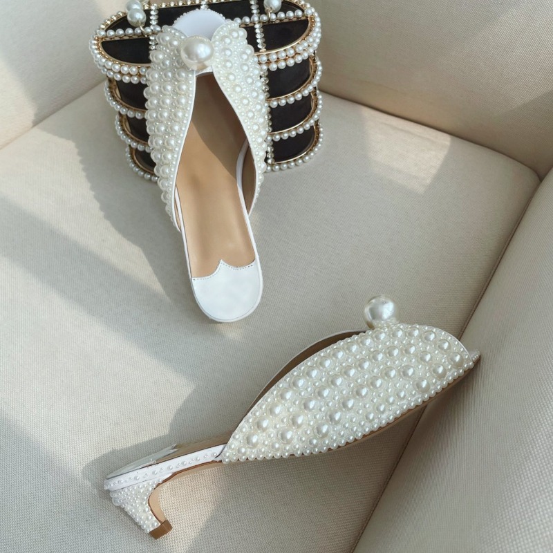 Fish Sweet Mouth Outdoor Slippers Summer New Korean Style Princess Low Heel All Pearl Fashion Women's Sandals Size 42 33e9 ced5 d68e