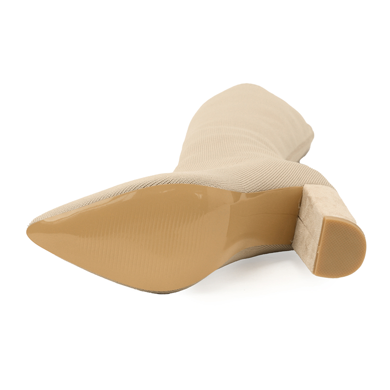 Eilyken Street Style Stretch Fabric Pointed Toe Woman Knee-High Boots Square High Heels Footwear Wedding Party Ladies Shoes 760f