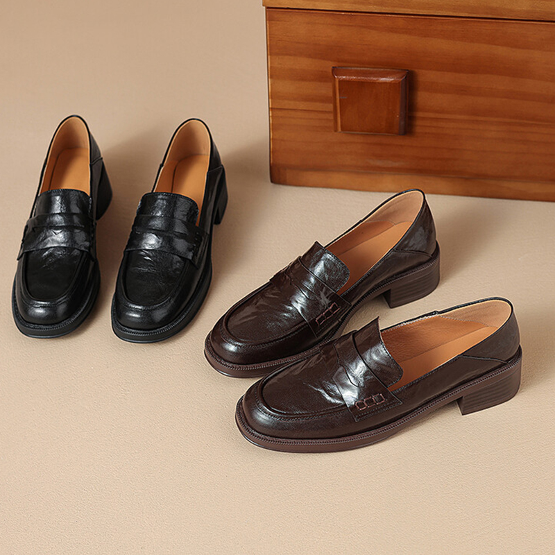 2025 new Size JOZHAMTA 33-43 Casual Loafers For Women Real Leather Chunky Mid Heels Shoes Slip On Pumps 2025 Spring Office Lady Dress 2272