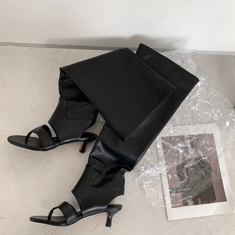Open Toe Hollowed Out Knee hot Boots - Sexy Irregular High Heel Flip-flop Sandals for Women