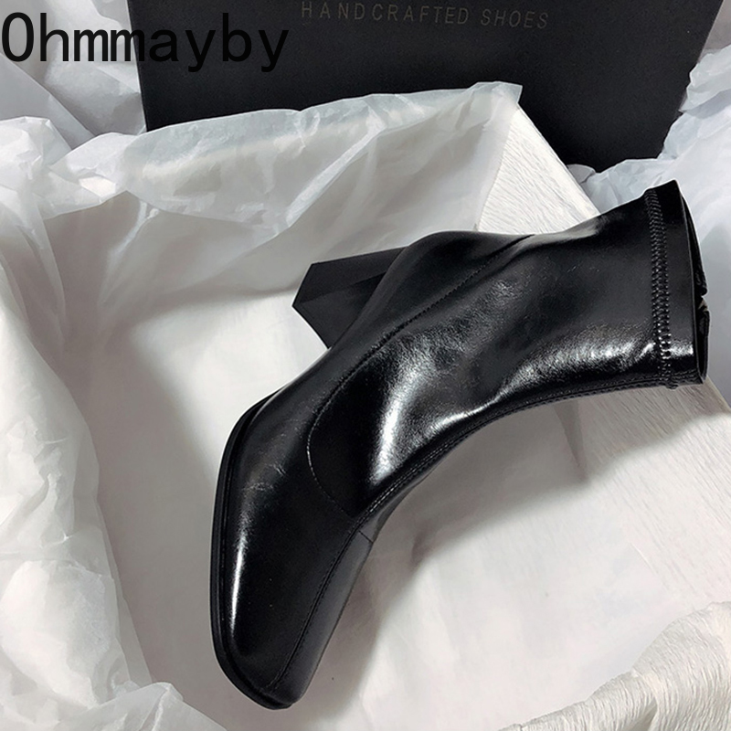 Thick Vintage Heel Women Slim Ankle Boots Fashion Square Toe Shoes Autumn Winter Ladies Elegant Short Booties 1620