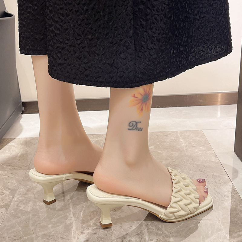 Square Head Solid Color Woven Word 2024 New Foreign Trade Soft Bottom Soft Surface Wearing Temperament Set Toe Women's Slippers