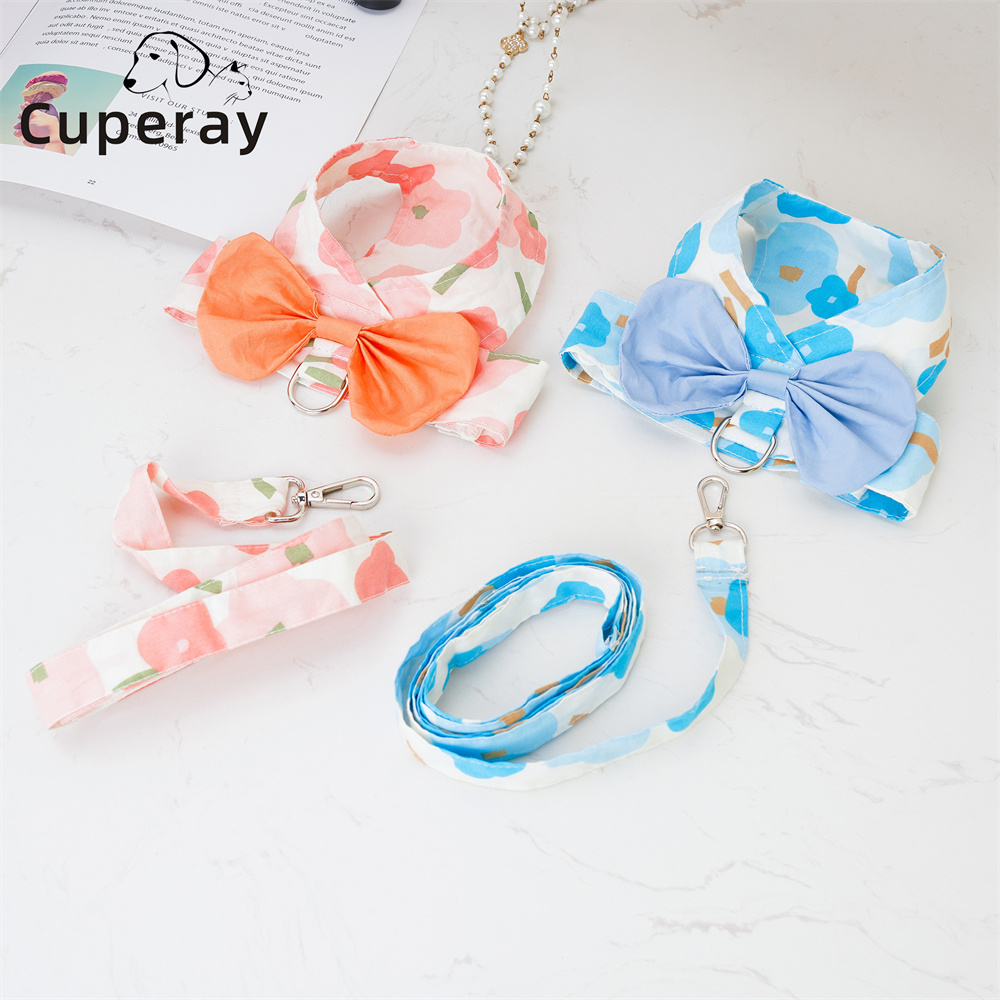 Pet Harness and Leash Set,Summer Pet Clothes with Matching Leash and Cute Bow Decoration for Cats and Puppy Outdoor Walking Dogs
