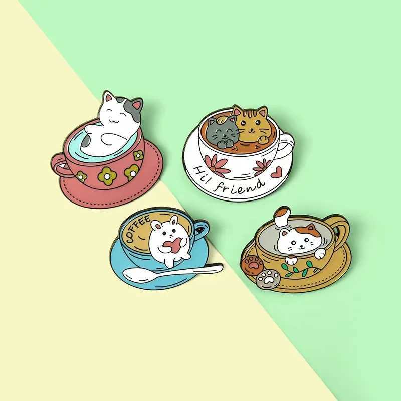 Custom Cup Cat Enamel Pins Cute Cats Coffee Animal Brooch Clothes Badge Backpacks Kitten Cafe Jewelry Gift For Friends WholesaleX240914