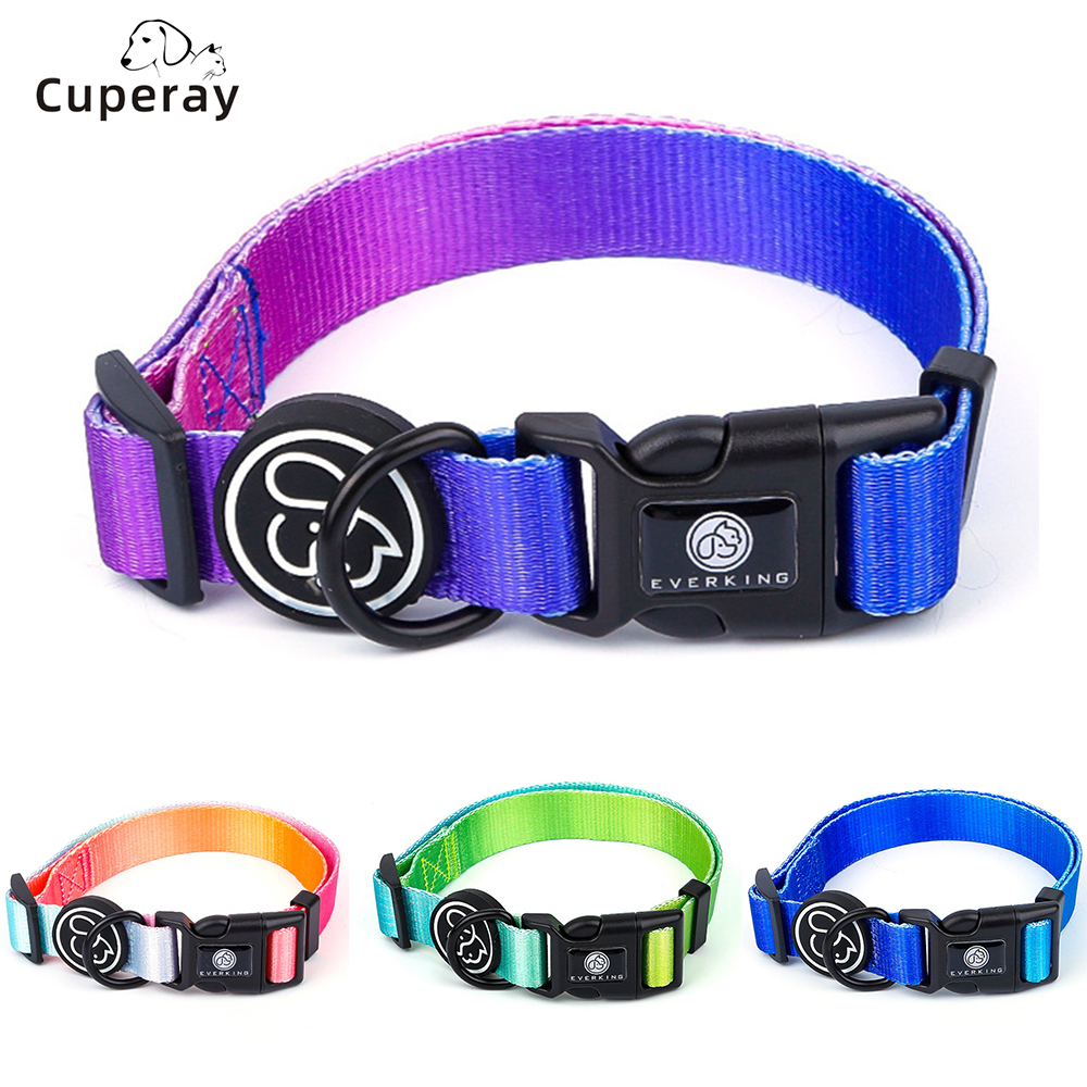 Medium and Large Dog Collar Adjustable Gradient Color Pet Collar with Quick Release Buckle and Metal D-Ring for Dogs Walking