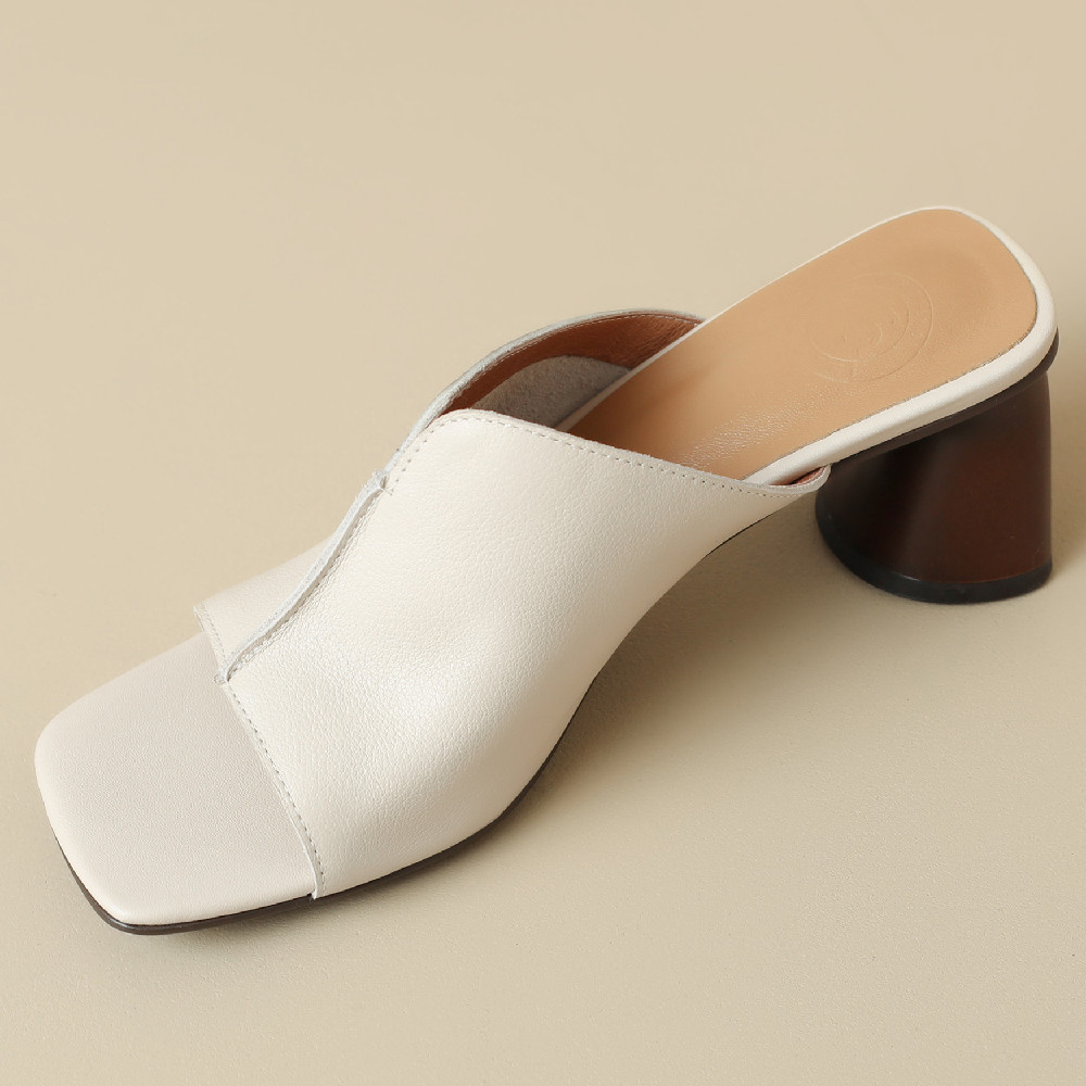 Women's Cow Leather High Heel Open Toe Slip-On Pumps, Elegant Ladies Soft Sandals