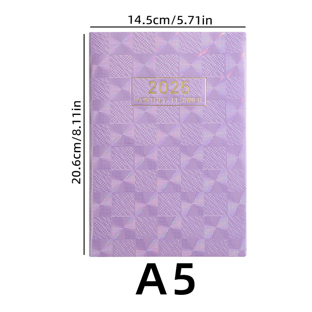 2025 a5 laser English calendar book colorful star color plan book thin leather weekly calendar notebook