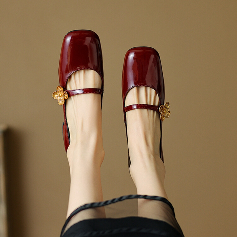 Spring NEW Pumps Patent Leather for Women Square Toe Chunky Heel Metal wer Mary Janes Plus Size Black Shoes 5ef1