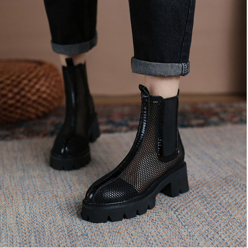 Breathable Sandals Mesh Women Black Cool Boots Summer Platform Shoes Walking Mujer atos Chunky Heel Pumps Short Botas 58bd