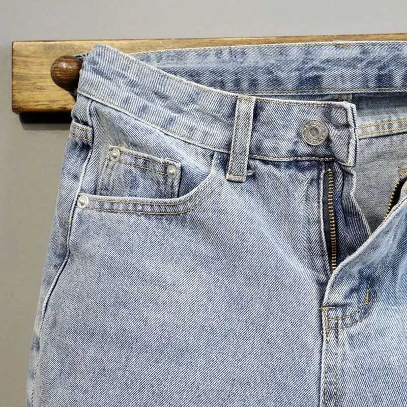 New Harajuku Luxury Summer Casual Knee Length Jeans Men Light Blue Stylish Designer Denim Shorts Streetwear Cowboy Classic JeansX240914