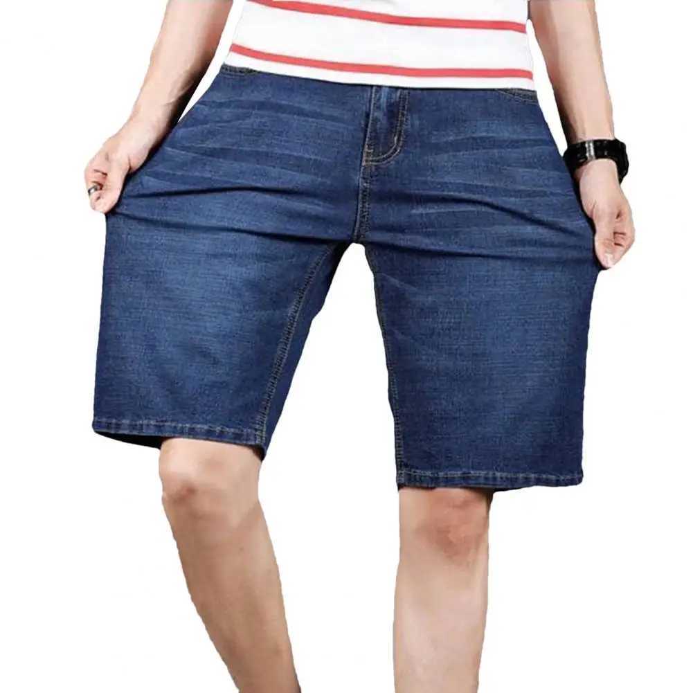 Solid Color Men Jeans Mens Summer Denim Shorts with Button Zipper Fly Pockets Straight Leg Solid Color Short for Streetwear Y240914