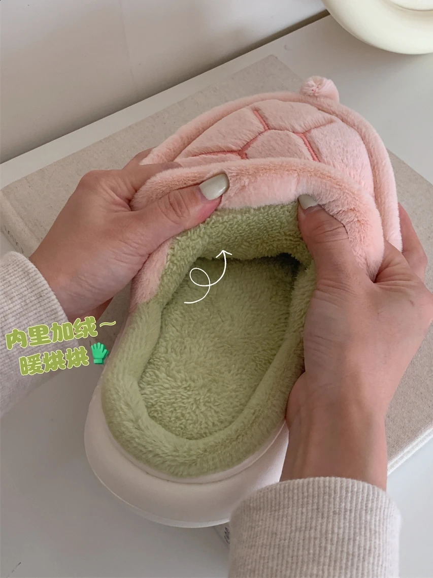 Cute Turtle Warm Plush Home Slippers Man Women Shoes For Parents Winter Comfortable Slipper 240914