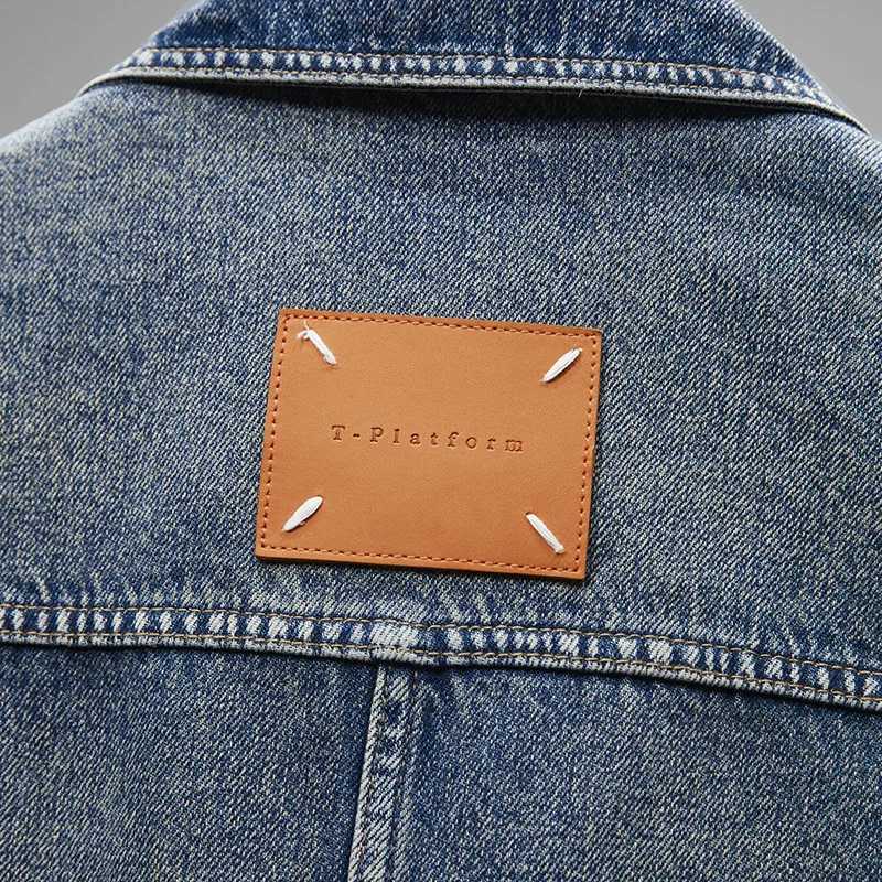 2024 New Retro Blue Denim Jacket Simple Personalized Design Trend Mens Jacket Thin Handmade Mens Top W240914