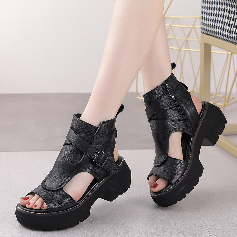 Open-toe Roman Shoes Thick Spring Summer 2023 Casual Belt Buckle Back Empty Vintage High-top Sandals New Platform Sandalias