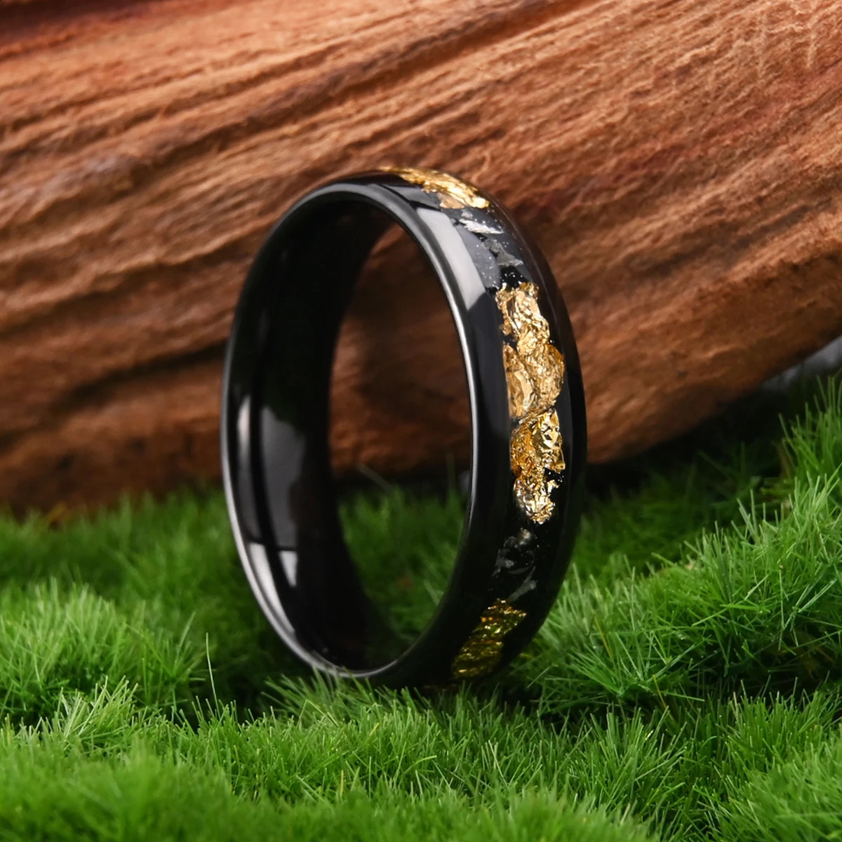Black tungsten carbide ring 8mm/6mm mens wedding belt inlaid with gold foil polished comfortable to wear 240905
