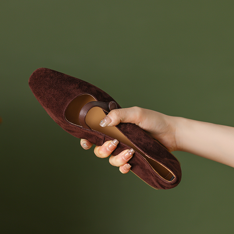 2025 new Spring Pumps for Women Square Toe Chunky Heel Suede Casual Slip-on Shallow Shoes Ladies Retro Low Heels 9d4d