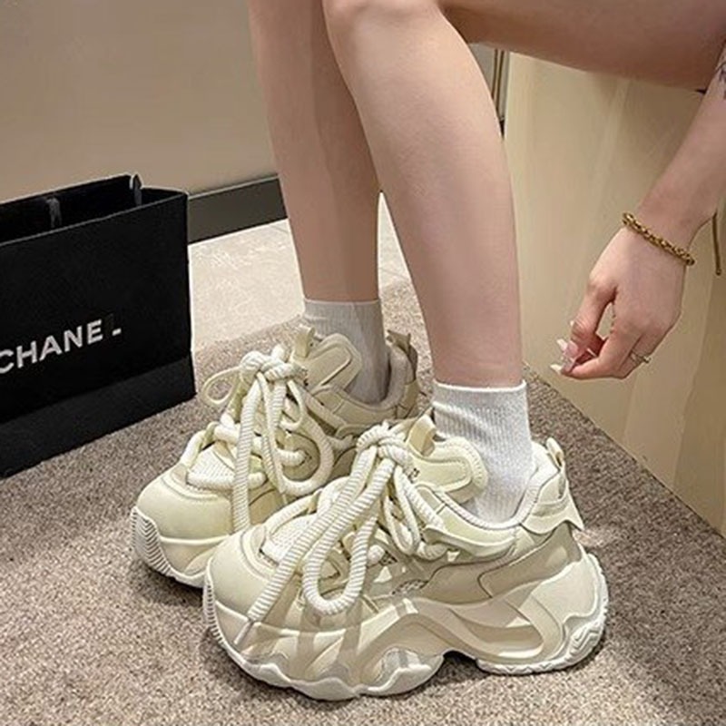 Women's Platform Sneakers Fashionable Color Block Casual Shoes for Women 2024 Spring Autumn New Black Lace Up Sport Tennis Shoes