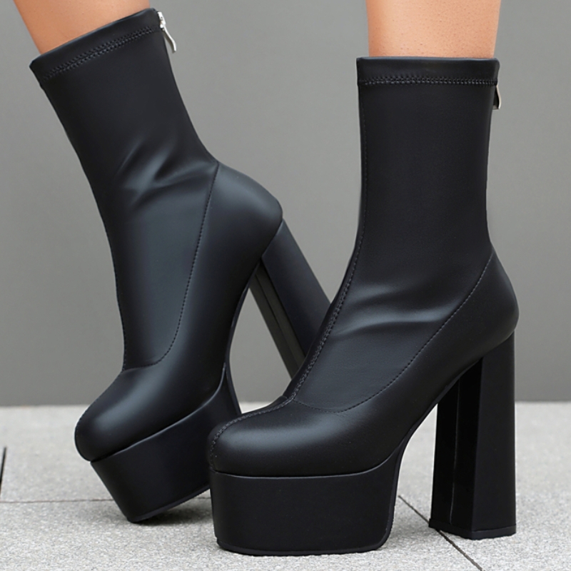 Platform Ankle Boots for Women New 2024 Winter Black White Gold Silver Short Boot Heeled Zipper Party Shoes Lady Large Size 48