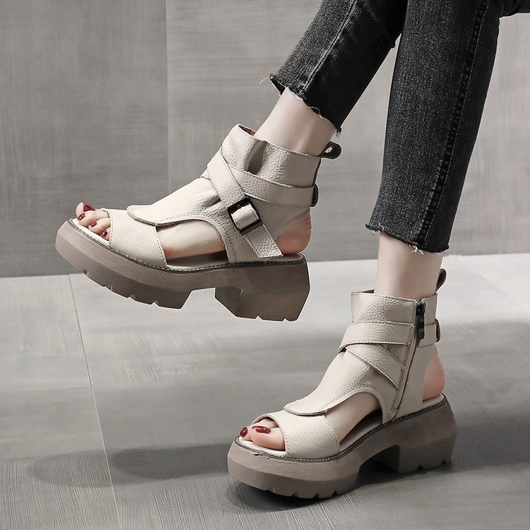 Black Platform Sandals Low-Heeled Shoes With Strap 2024 Women's Suit Female Beige Muffins shoe Open Toe Espadrilles Low-heeled F