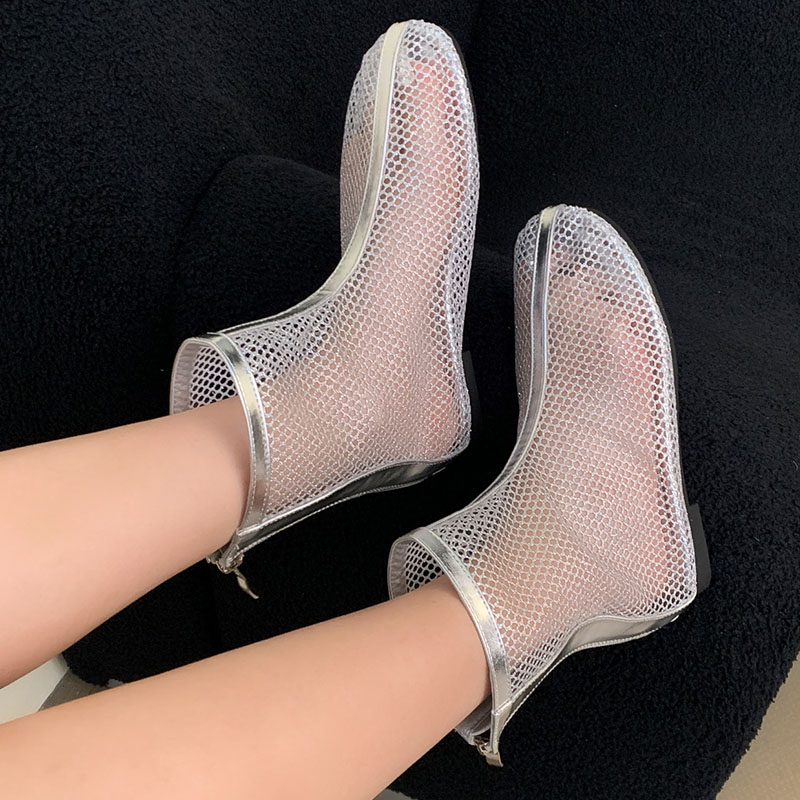 Fashion Mesh Flat With Shoes Women Ankle New In 2024 Summer Spring Round Toe Ladies Short Boots Female Zippers Footwear