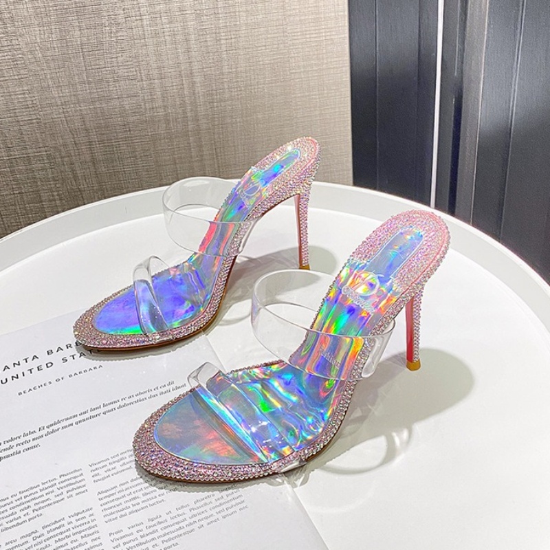 Hottest Rhinestone Slipper Wear PVC High Highs Women's Summer New Clear Laser Slippers