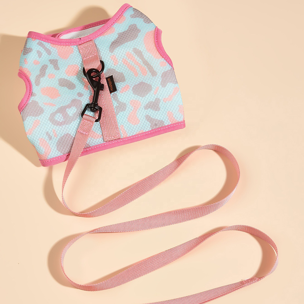 Dog Harness and Leash Adjustable Printed Pet Harness Mesh Breathable with 120cm Long Leash for Cat & Puppy Outdoor Dog Walking