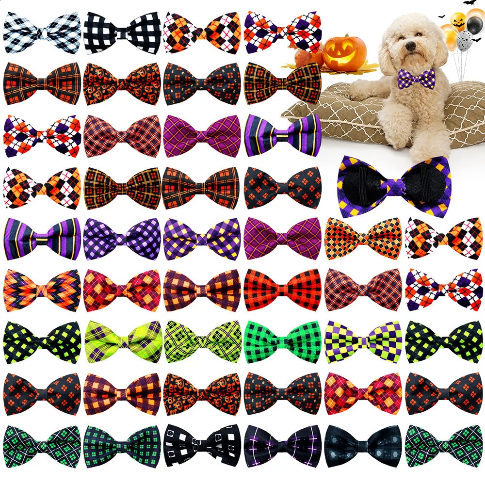 20 pet collars Halloween series dog bow tie adjustable classic plain pet collar dog grooming accessories 240914